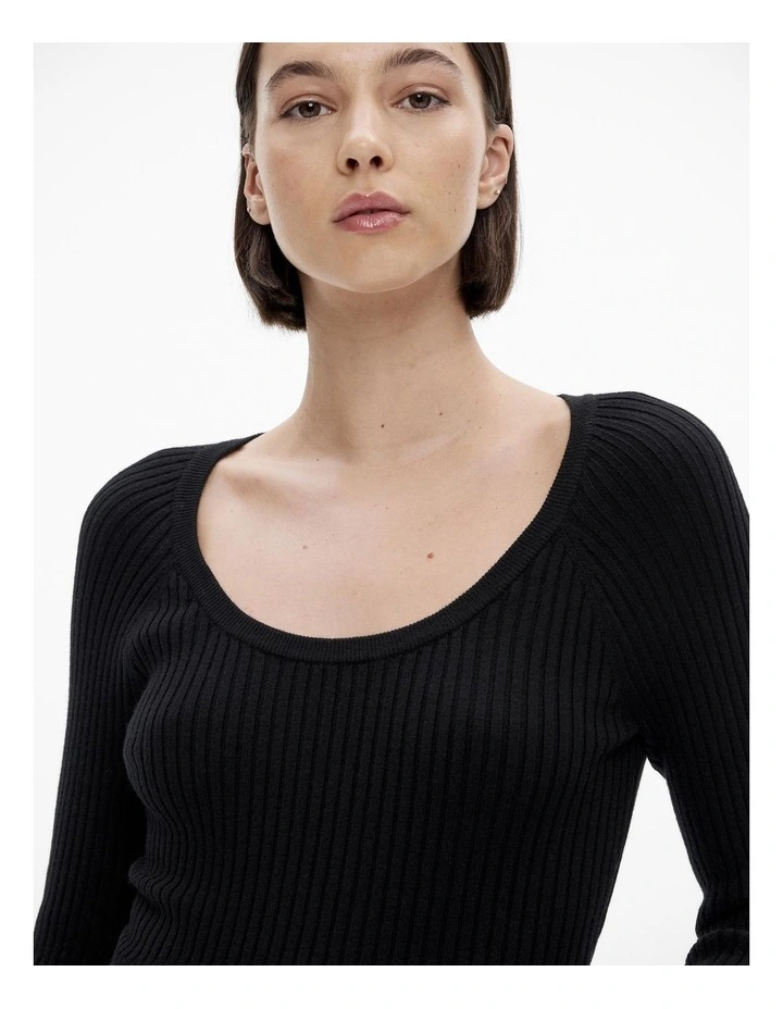 Scoop Neck Rib Knit in Black image 3