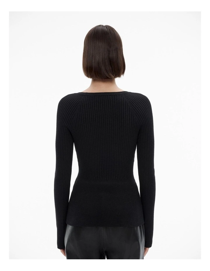 Scoop Neck Rib Knit in Black image 4