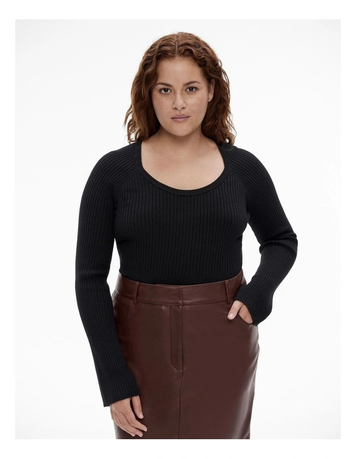 Scoop Neck Rib Knit in Black image 5