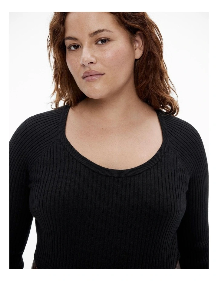 Scoop Neck Rib Knit in Black image 7