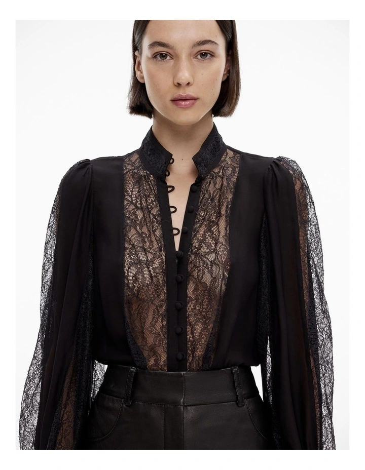 Spliced Lace Detail Blouse in Black image 3