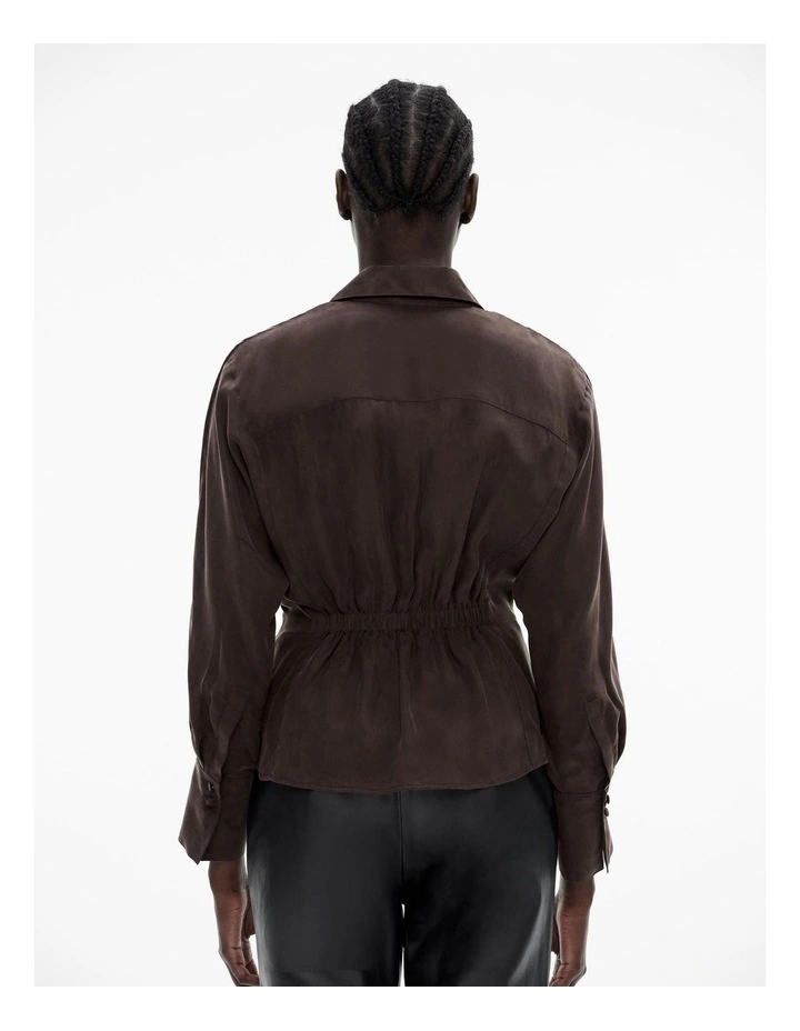 Button Detail Wrap Blouse in Bitter Chocolate image 4