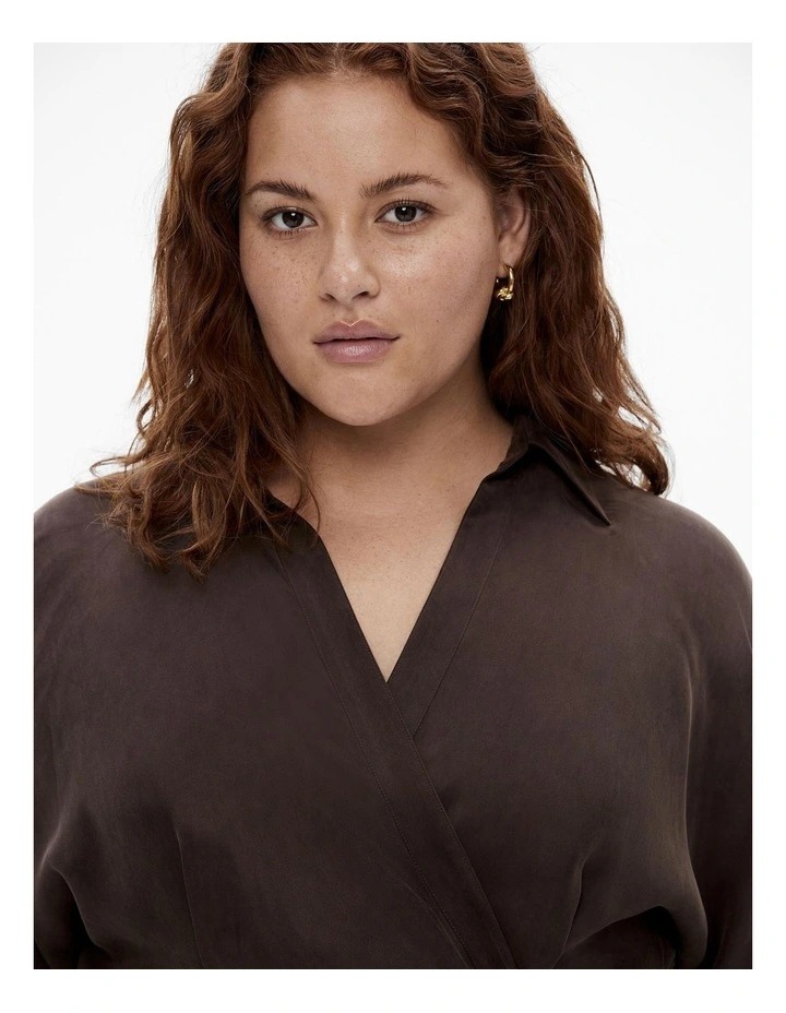 Button Detail Wrap Blouse in Bitter Chocolate image 7