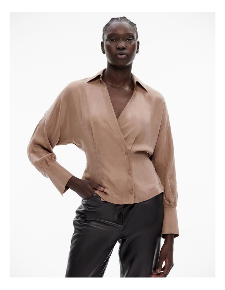 Button Detail Wrap Blouse in Cappucino Cappuccino