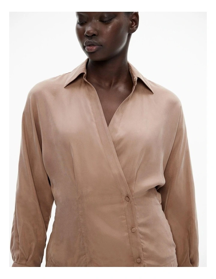 Button Detail Wrap Blouse in Cappucino image 3