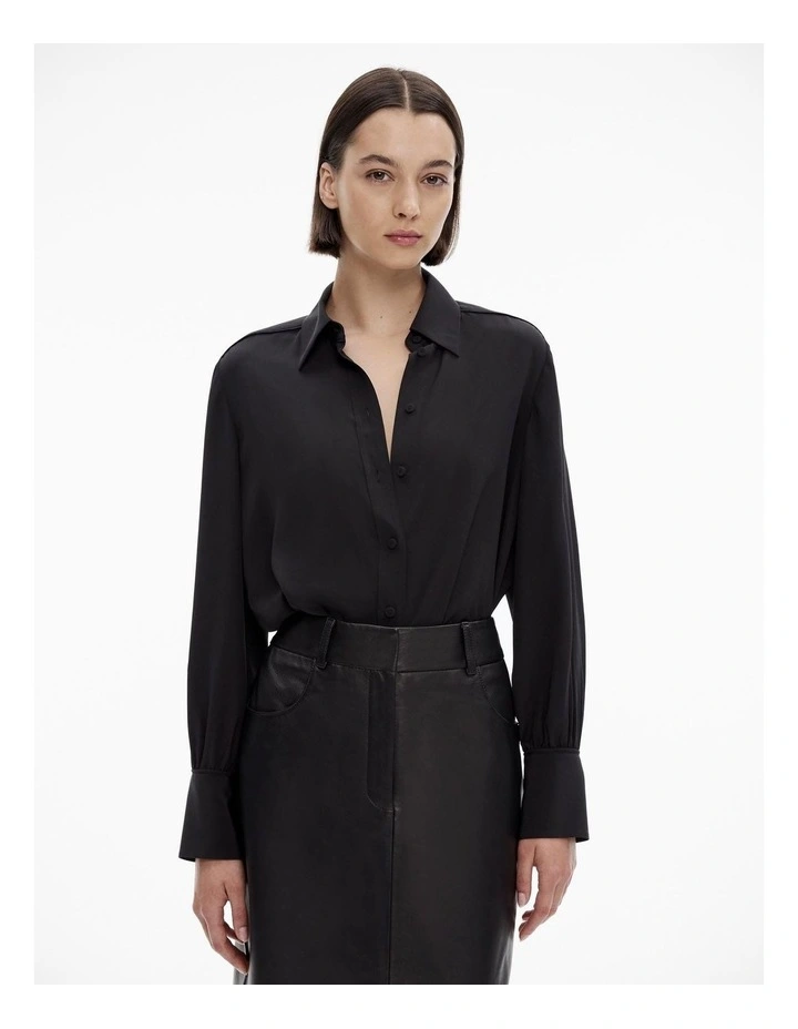 Silk Bind Detail Shirt in Black image 1