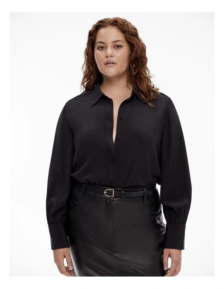 Silk Bind Detail Shirt in Black image 5