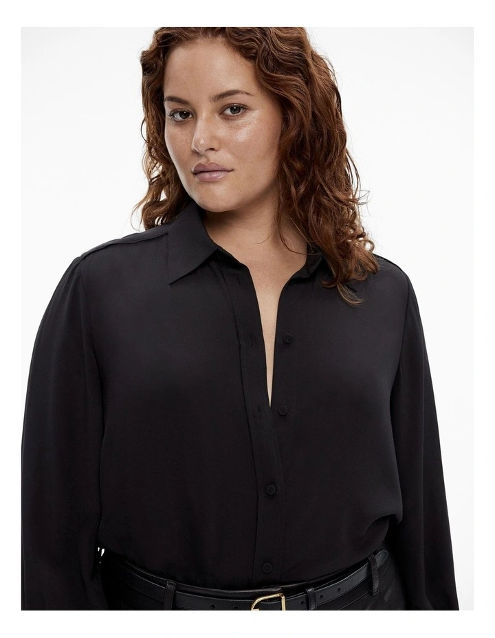 Silk Bind Detail Shirt in Black image 7