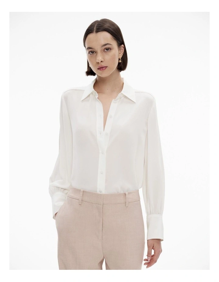 Silk Bind Detail Shirt in Chalk image 1