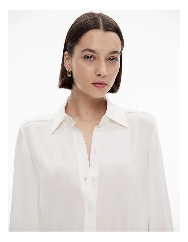 Silk Bind Detail Shirt in Chalk image 3