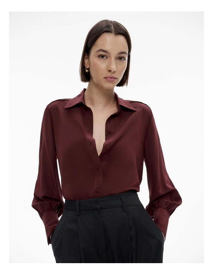 Silk Bind Detail Shirt in Rich Mulberry image 1