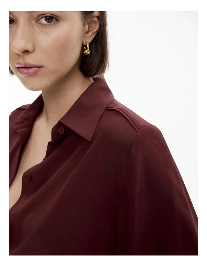 Silk Bind Detail Shirt in Rich Mulberry image 3