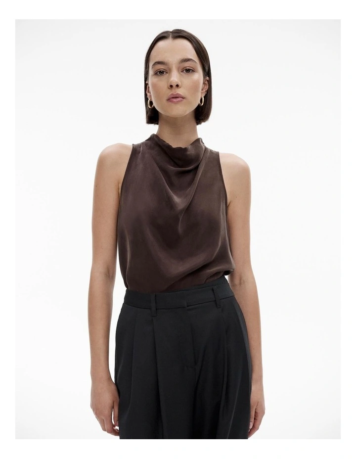 Cupro Mock Neck Tank in Bitter Chocolate image 1