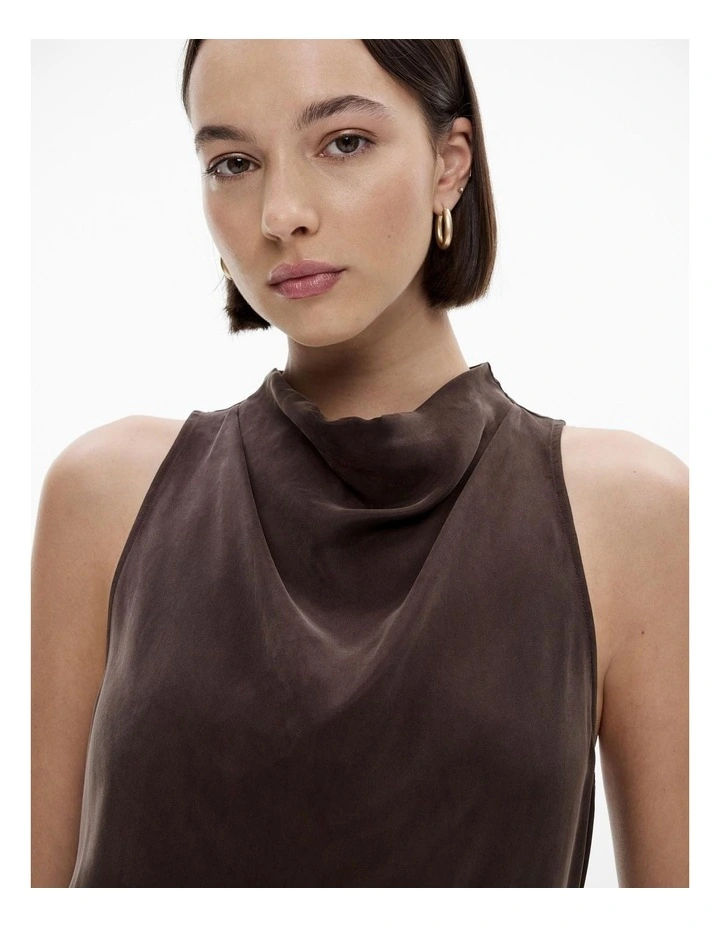 Cupro Mock Neck Tank in Bitter Chocolate image 3