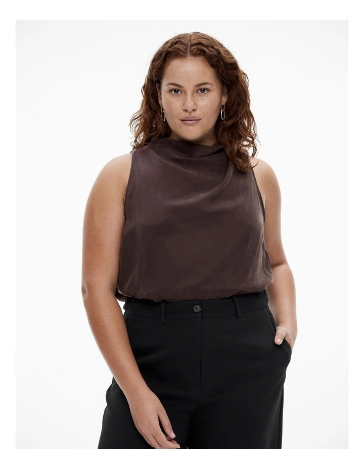 Cupro Mock Neck Tank in Bitter Chocolate image 5