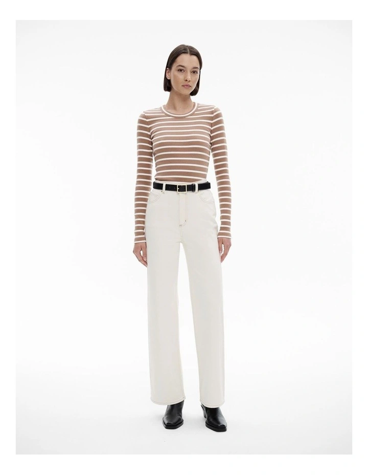 Stripe Long Sleeve Rib Top in Cappucino image 2