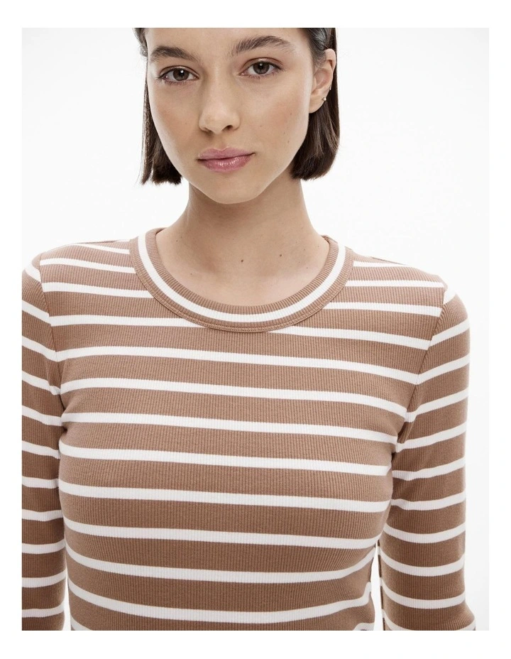 Stripe Long Sleeve Rib Top in Cappucino image 3