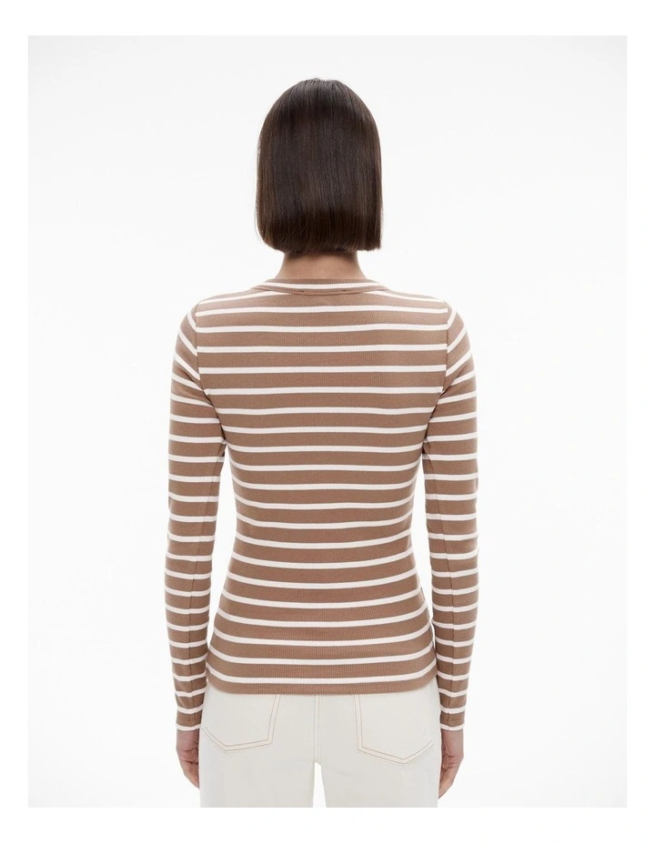 Stripe Long Sleeve Rib Top in Cappucino image 4