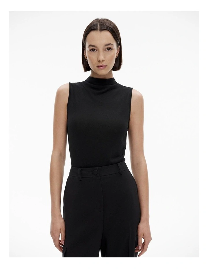 Wool Blend Mock Neck Tank in Black image 1