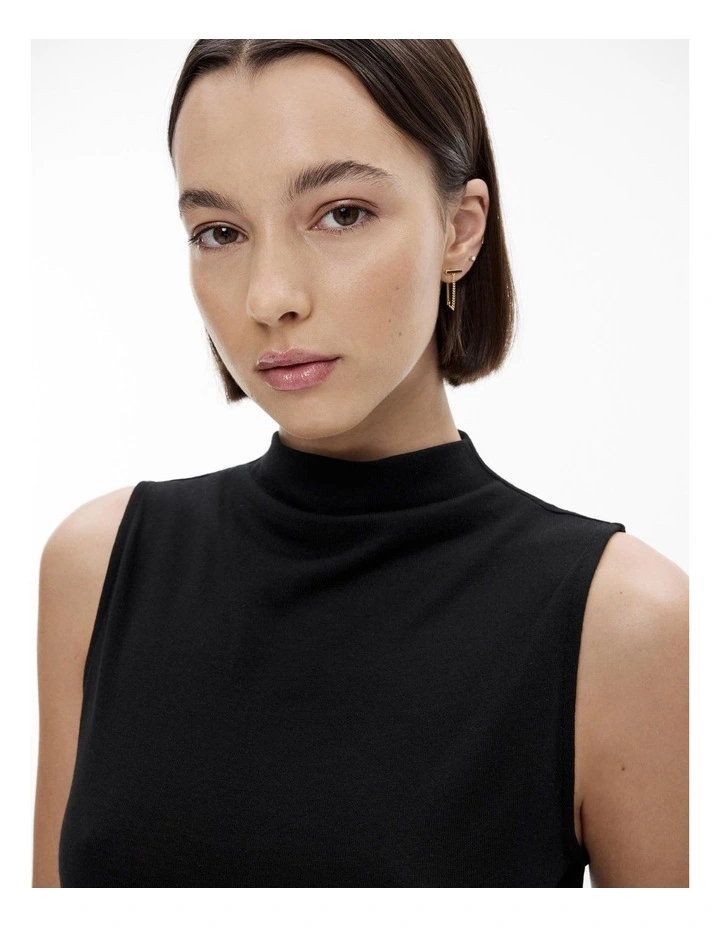 Wool Blend Mock Neck Tank in Black image 3