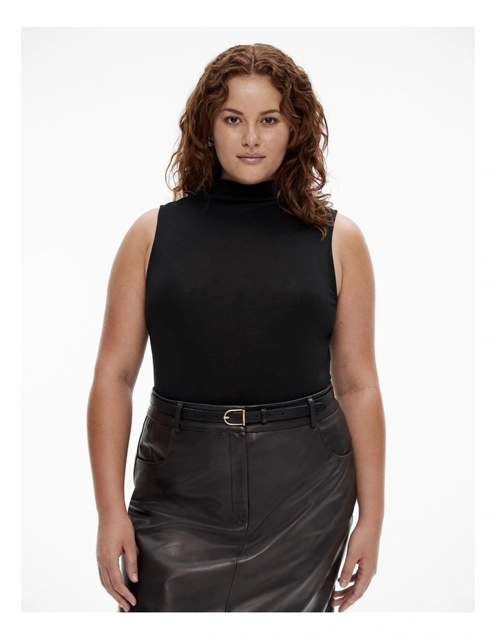 Wool Blend Mock Neck Tank in Black image 5