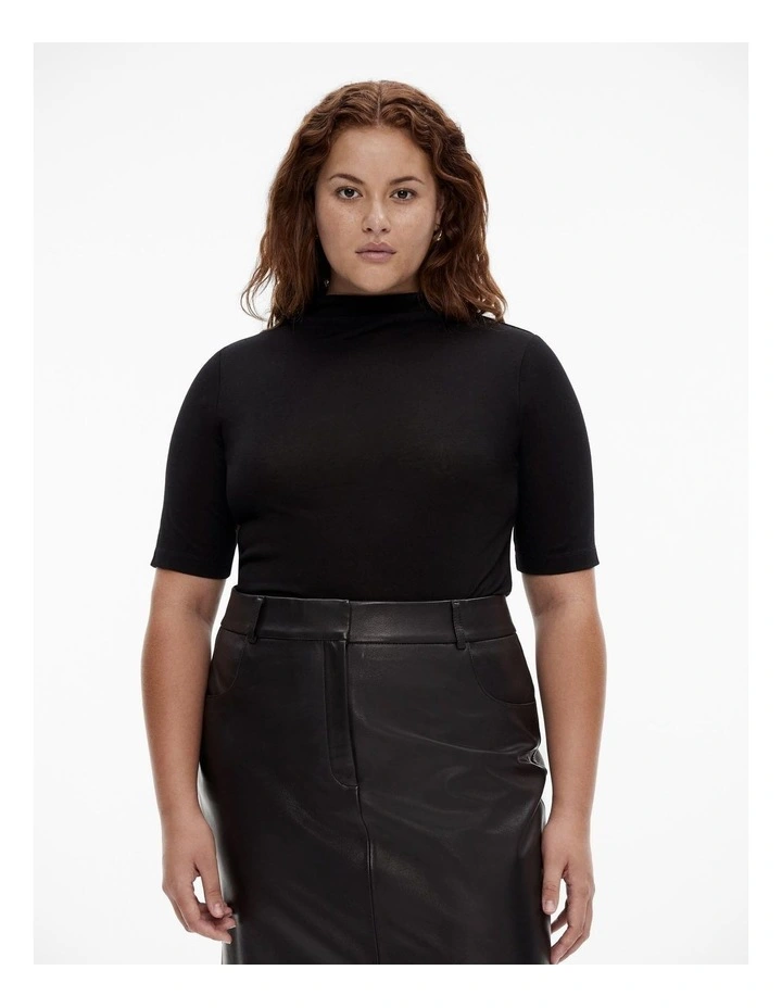 Wool Blend Mock Neck Tee in Black image 5