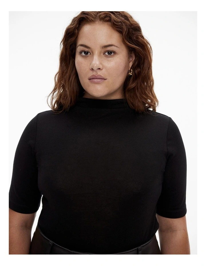 Wool Blend Mock Neck Tee in Black image 7