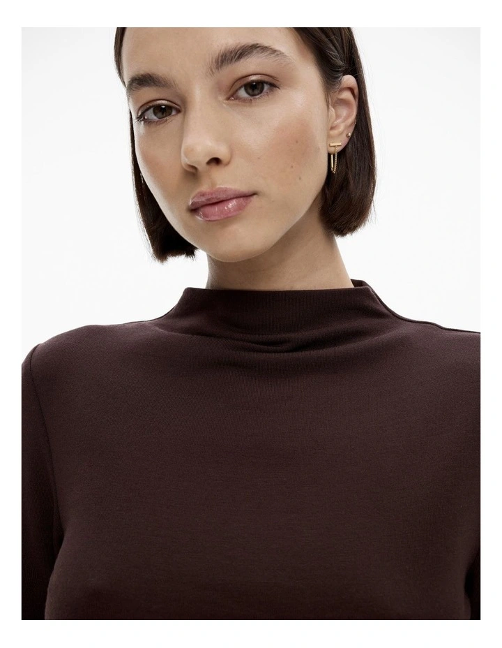 Wool Blend Mock Neck Tee in Bitter Chocolate image 3