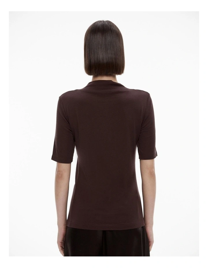Wool Blend Mock Neck Tee in Bitter Chocolate image 4