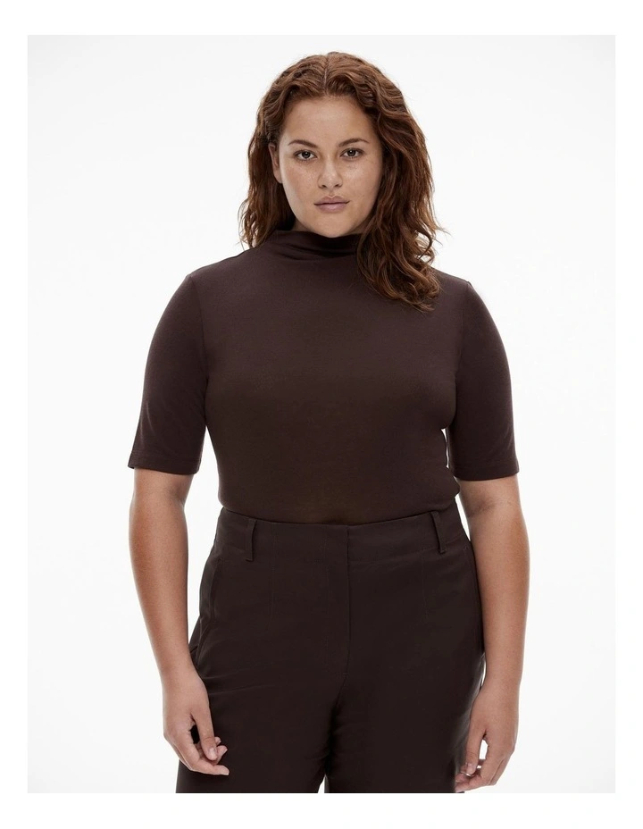 Wool Blend Mock Neck Tee in Bitter Chocolate image 5