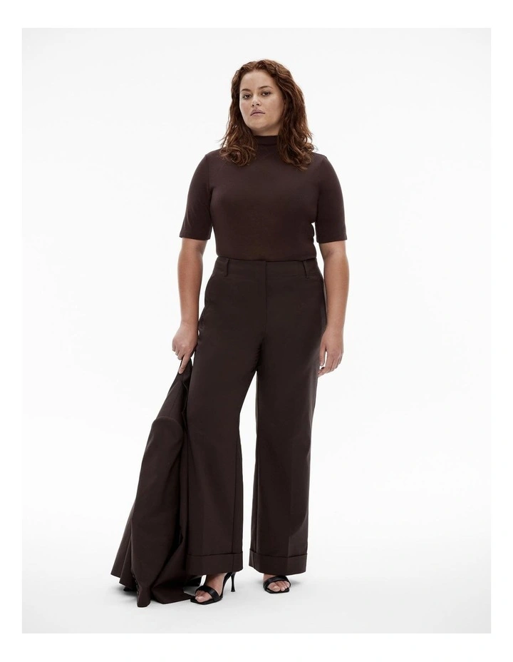 Wool Blend Mock Neck Tee in Bitter Chocolate image 6