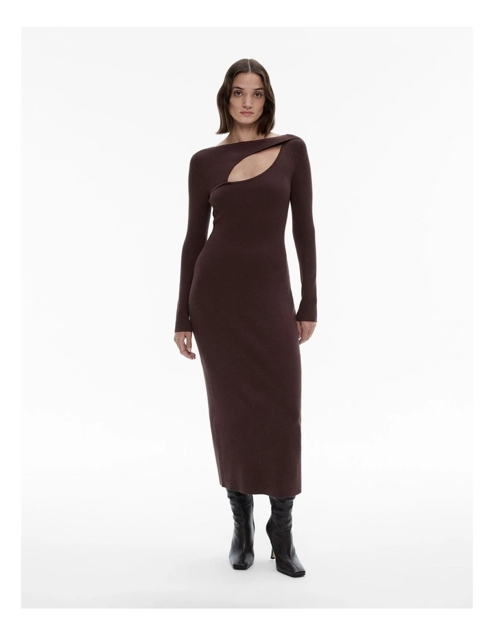 Rib Split Detail Knit Dress in Black Currant image 1