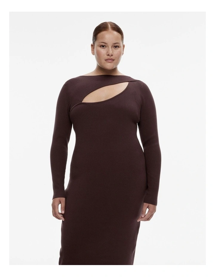 Rib Split Detail Knit Dress in Black Currant image 5