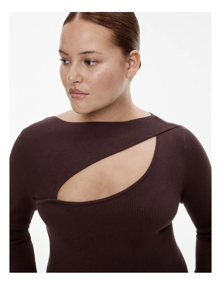 Rib Split Detail Knit Dress in Black Currant image 7