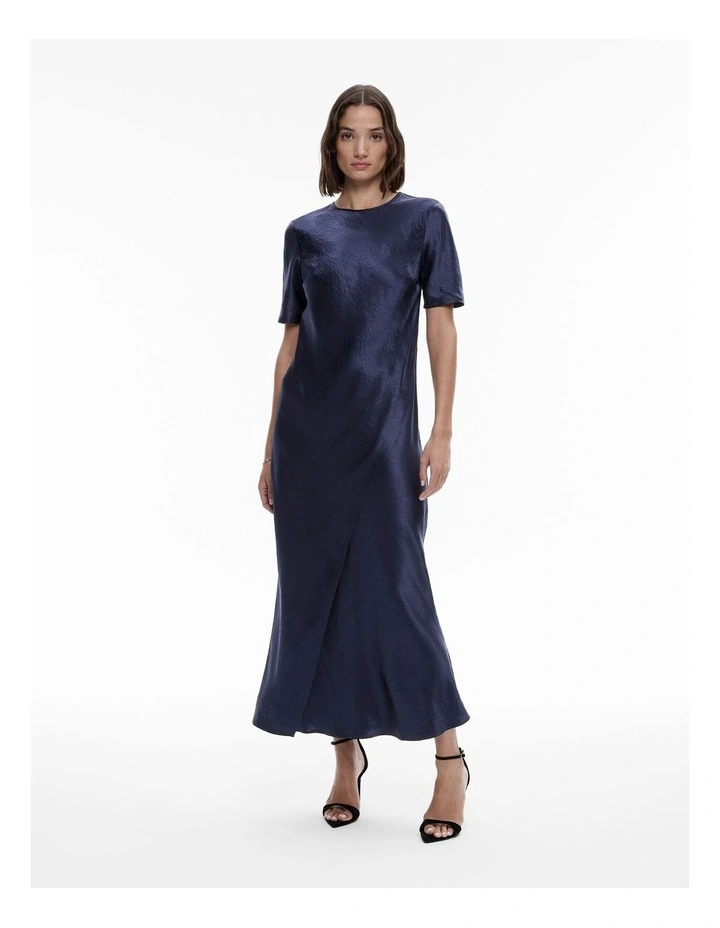 Acetate Short Sleeve Slip Dress in Midnight image 1
