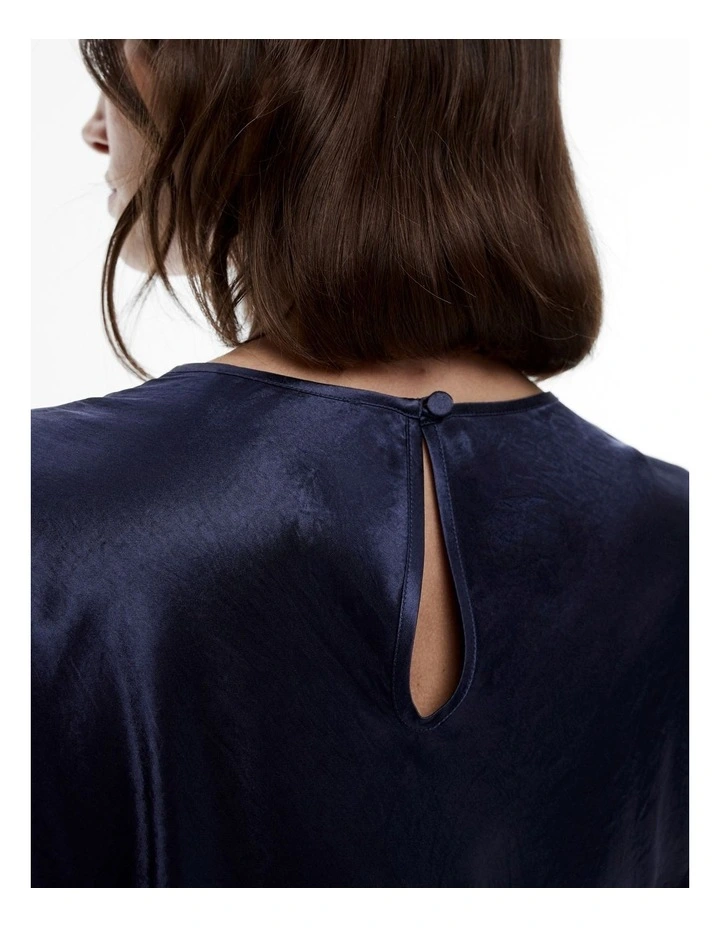Acetate Short Sleeve Slip Dress in Midnight image 3