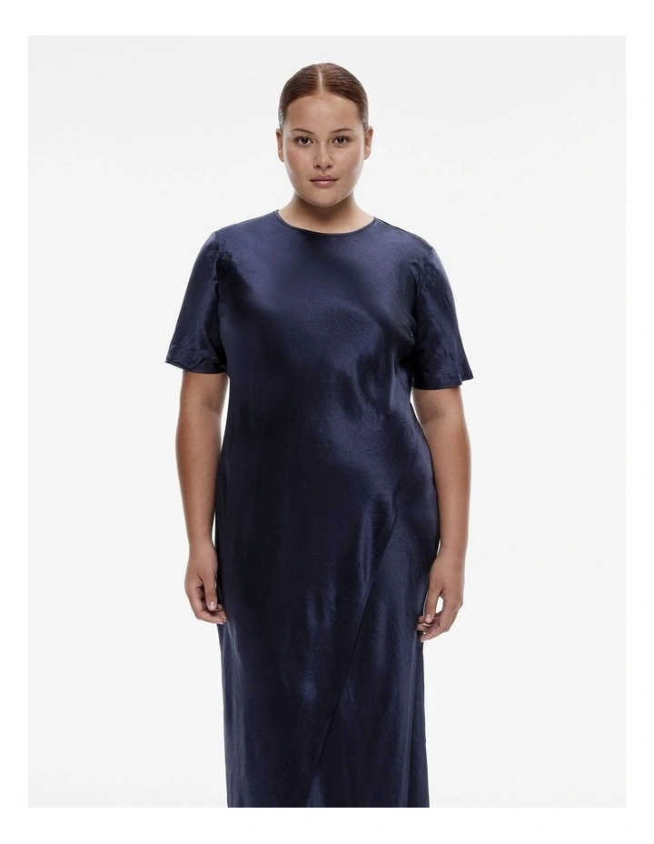 Acetate Short Sleeve Slip Dress in Midnight image 5