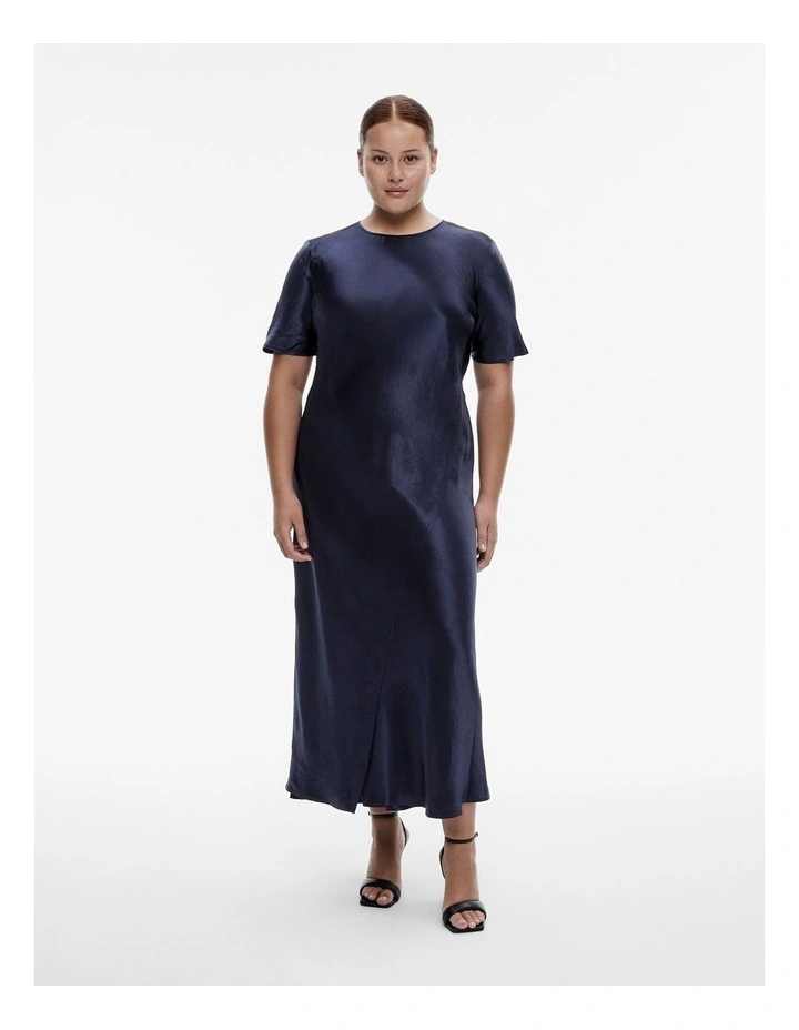 Acetate Short Sleeve Slip Dress in Midnight image 6
