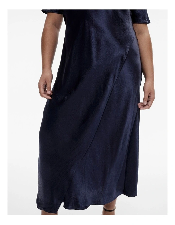 Acetate Short Sleeve Slip Dress in Midnight image 7