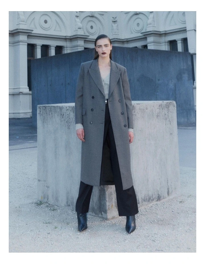 Wool Blend Double-breasted Blazer Coat in Dove Grey image 5