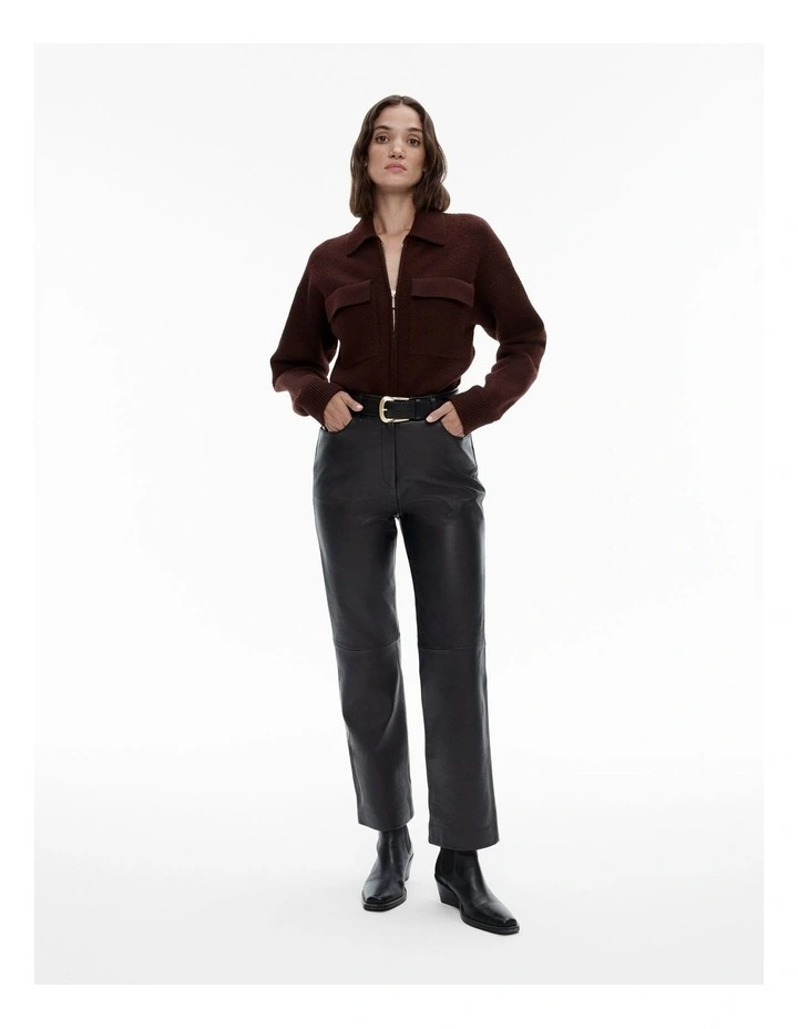 Wool Knit Bomber in Black Currant image 2