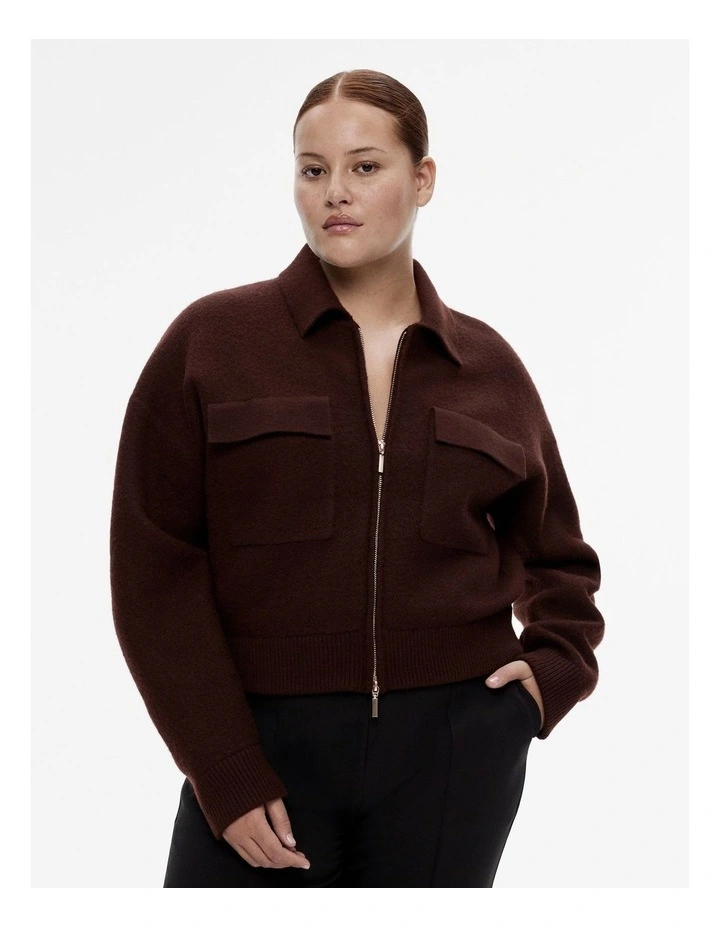 Wool Knit Bomber in Black Currant image 5