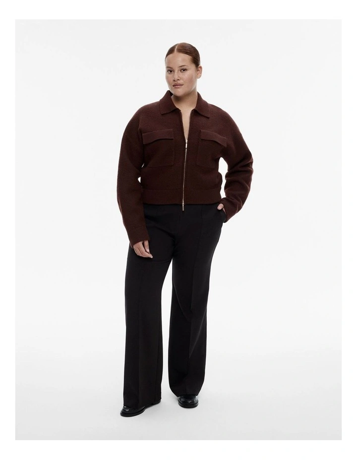 Wool Knit Bomber in Black Currant image 6