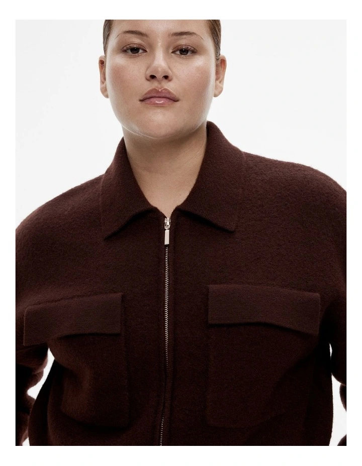 Wool Knit Bomber in Black Currant image 7