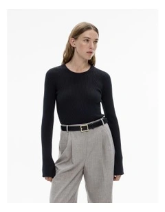 Wool Blend Crew Rib Knit in Black