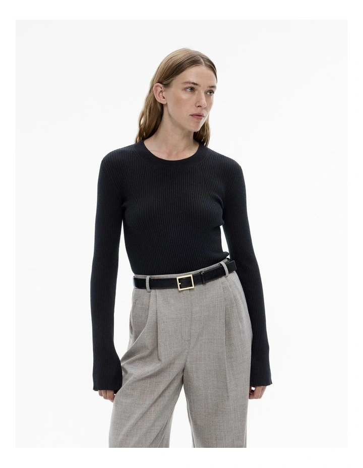 Wool Blend Crew Rib Knit in Black image 1
