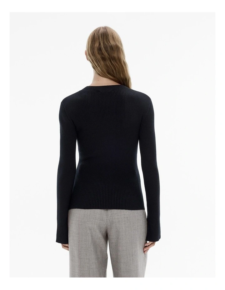 Wool Blend Crew Rib Knit in Black image 4