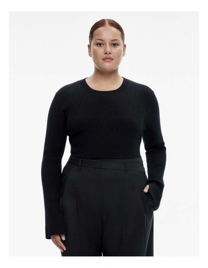 Wool Blend Crew Rib Knit in Black image 5