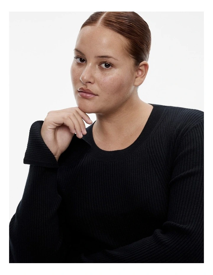 Wool Blend Crew Rib Knit in Black image 7