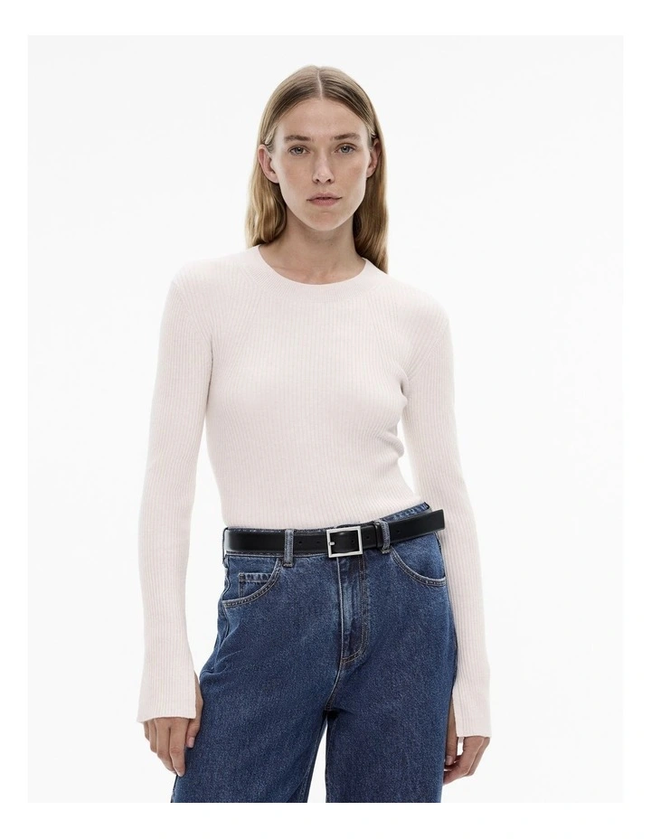 White Wool-Blend Crewneck Knit